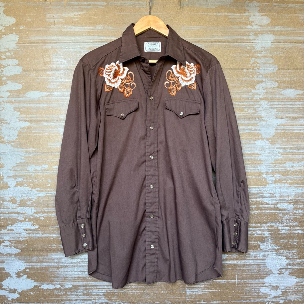 Vintage H Bar C Embroidered Pearl Snap Western Shirt 70s 80s Cowboy Mens S/M